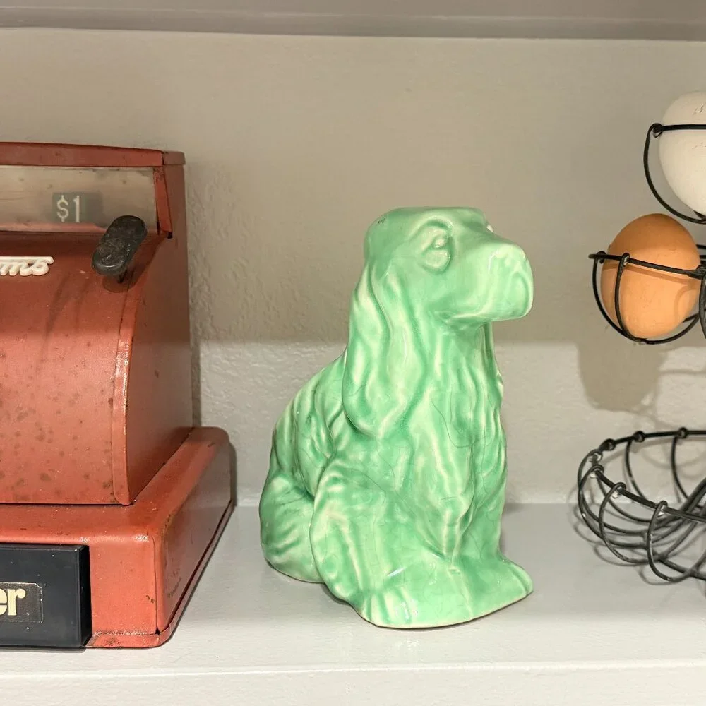 Vintage Shawnee Pottery Cocker Spaniel Planter in mint green - Picture 12 of 13